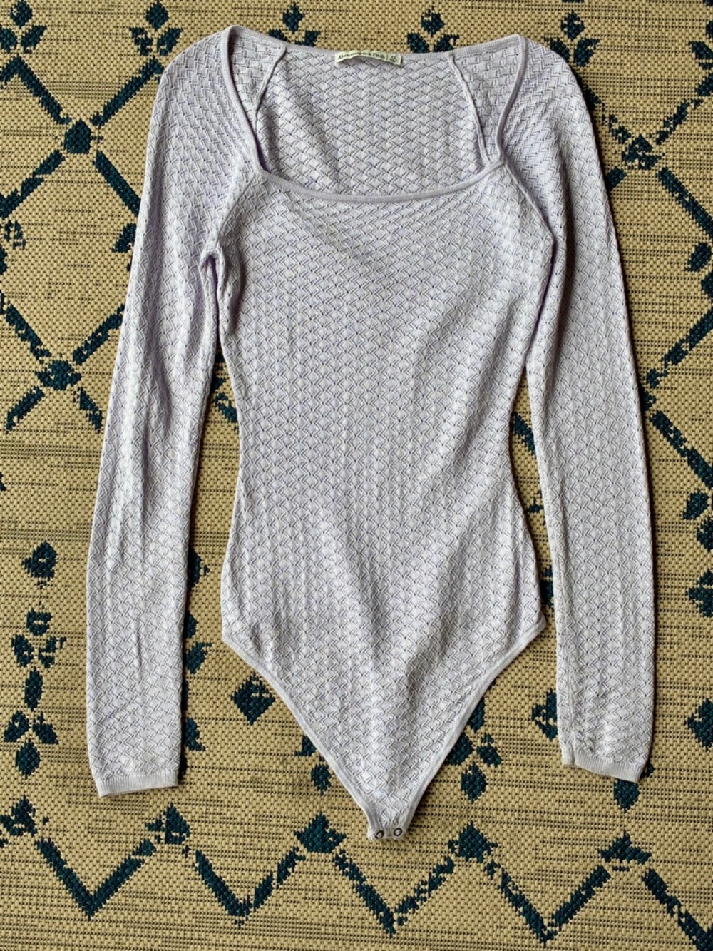 Abercrombie & Fitch Bodysuit Open Weave Crochet Knit Longsleeve - Lilac XS - Picture 1 of 8